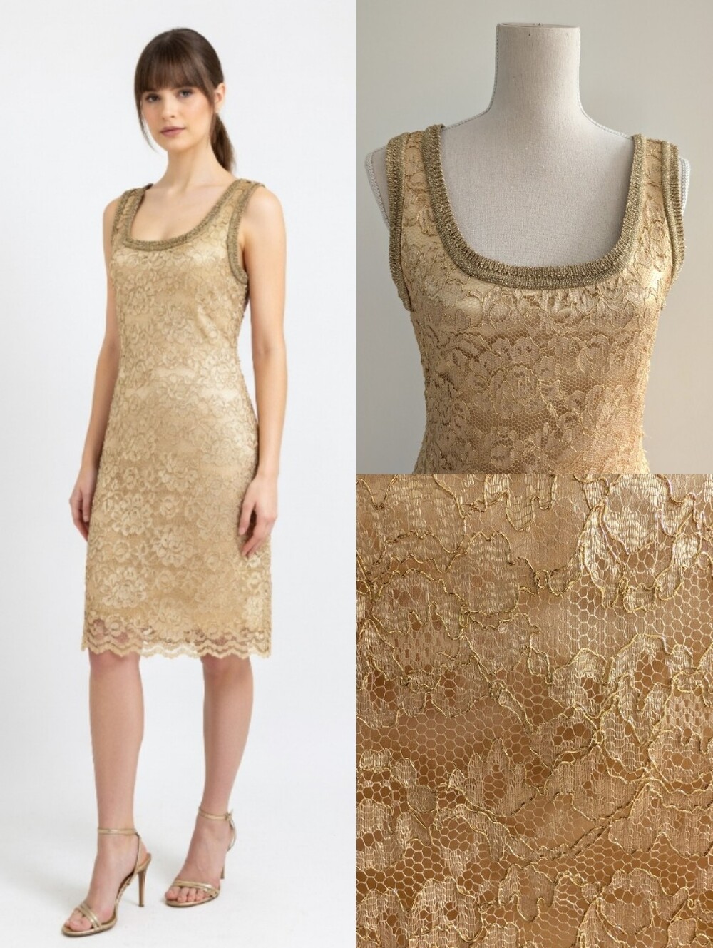 Vintage Emanuel Ungaro Gold Lace Party Cocktail Mini Dress